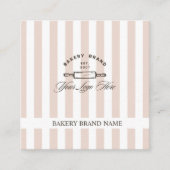  Frans Roze Elegant Gestreepte Bakkerij Logo Vierkante Visitekaartje (Voorkant)