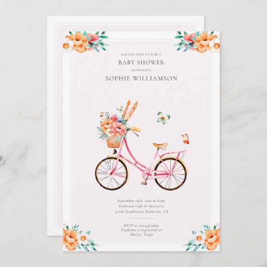 Frans Roze fietsenBaby shower Kaart (Voorkant / Achterkant)