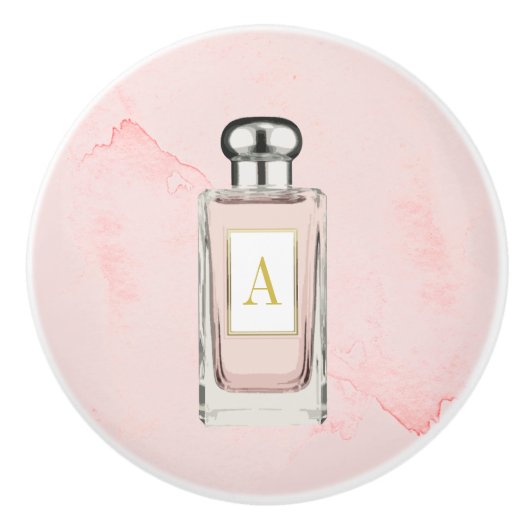 Frans roze parfumflesje Chic Monogram persoonlijk Keramische Knop (Voorkant)