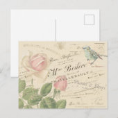  Frans Roze Roze Blauwe Vogelbijen Collage Briefkaart (Voorkant / Achterkant)
