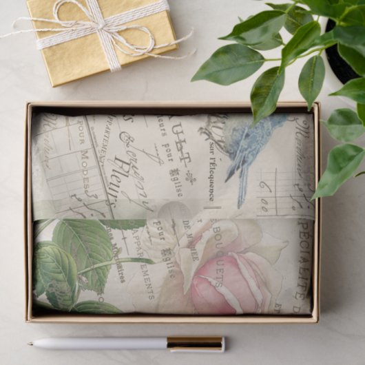  Frans Roze Roze Blauwe Vogelbijen Collage Tissuepapier (Geschenk)