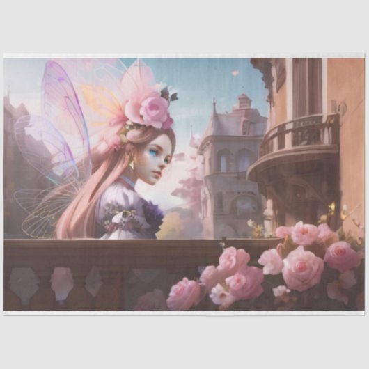 Frans Roze Waterverf Flower Fairy Tissuepapier (Voorkant)