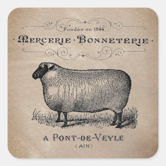 Frans schaap oud Muslin Farmhouse Rustic Vierkante Sticker (Voorkant)
