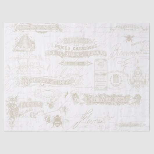 Frans  schrift Ephemera Typography Floral Tissuepapier (Voorkant)