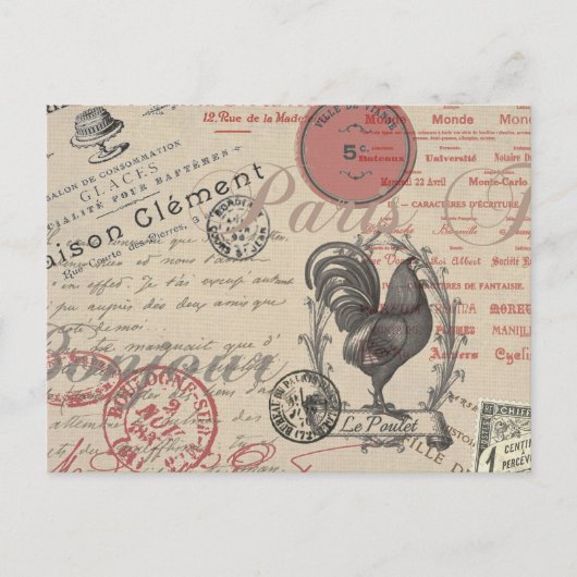 Frans Schrijven Paris Rooster typografie Briefkaart (Voorkant)