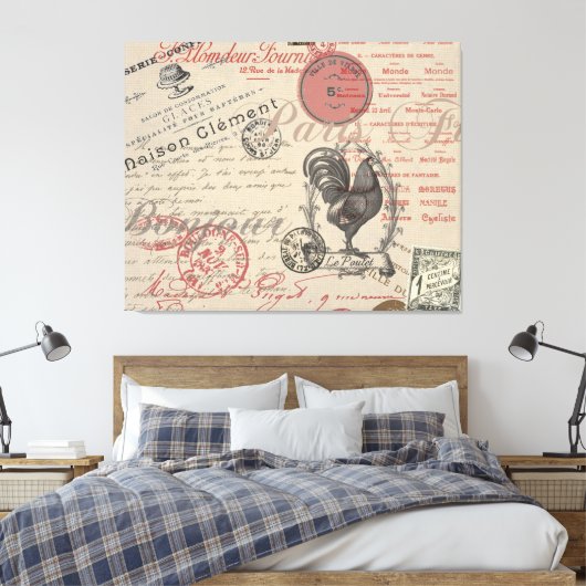 Frans Schrijven Paris Rooster typografie Canvas Afdruk (Insitu (Slaapkamer))