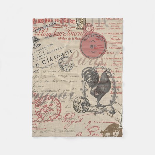  Frans Schrijven Paris Rooster typografie Fleece Deken (Voorkant)
