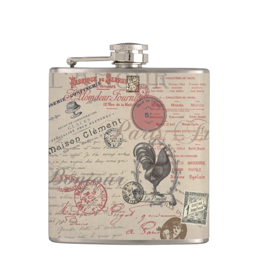  Frans Schrijven Paris Rooster typografie Heupfles (Voorkant)