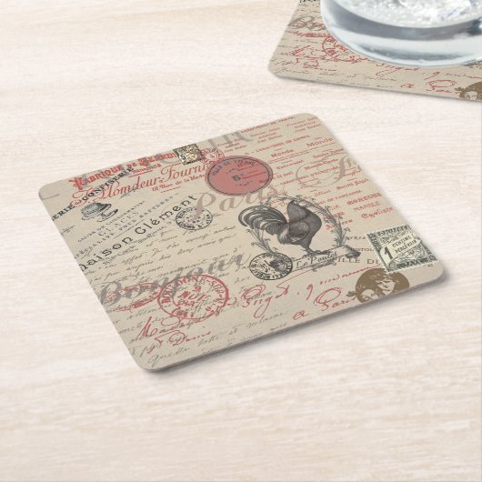  Frans Schrijven Paris Rooster typografie Kartonnen Onderzetters (Schuin)