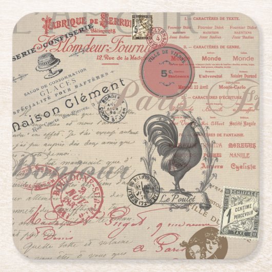 Frans Schrijven Paris Rooster typografie Kartonnen Onderzetters (Voorkant)