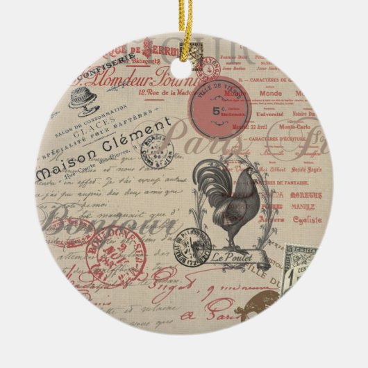  Frans Schrijven Paris Rooster typografie Keramisch Ornament (Voorkant)