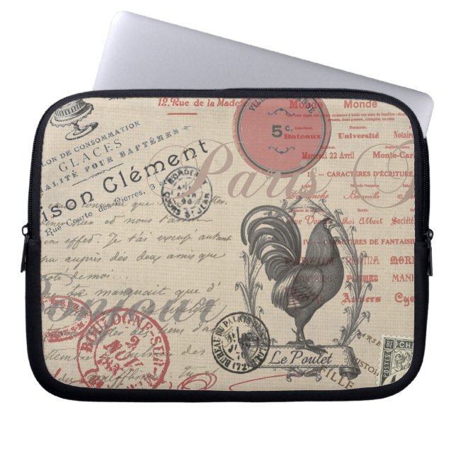  Frans Schrijven Paris Rooster typografie Laptop Sleeve (Voorkant)