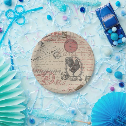  Frans Schrijven Paris Rooster typografie Papieren Bordje (Feest)