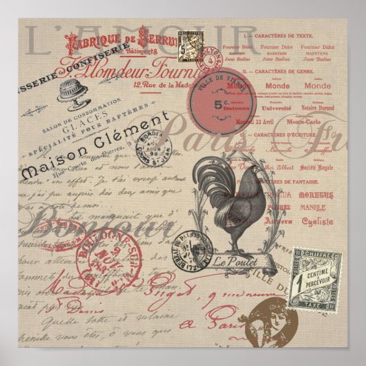  Frans Schrijven Paris Rooster typografie Poster (Voorkant)