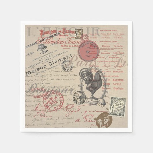 Frans Schrijven Paris Rooster typografie Servetten (Voorkant)