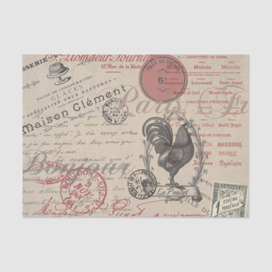 Frans Schrijven Paris Rooster typografie Tissuepapier (Voorkant)