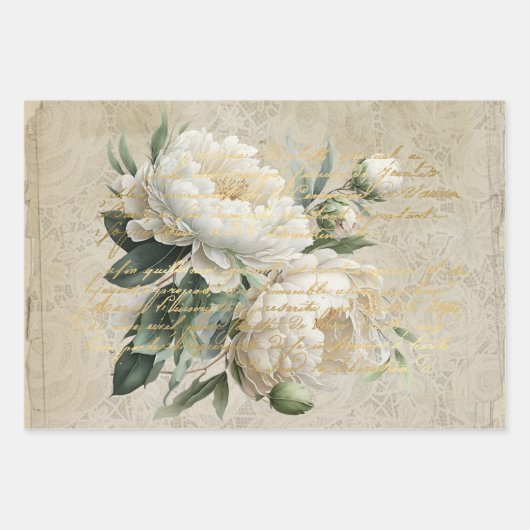 Frans script beeldende kunst rozen antiek kant inpakpapier vel (Voorkant 3)
