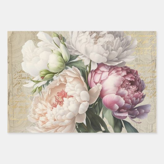 Frans script beeldende kunst rozen antiek kant inpakpapier vel (Voorkant)