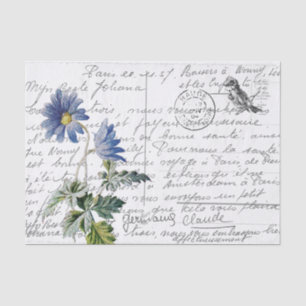 Frans Script  Blue Flower Bird Briefkaart Tissuepapier
