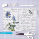 Frans Script  Blue Flower Bird Briefkaart Tissuepapier (Craft)