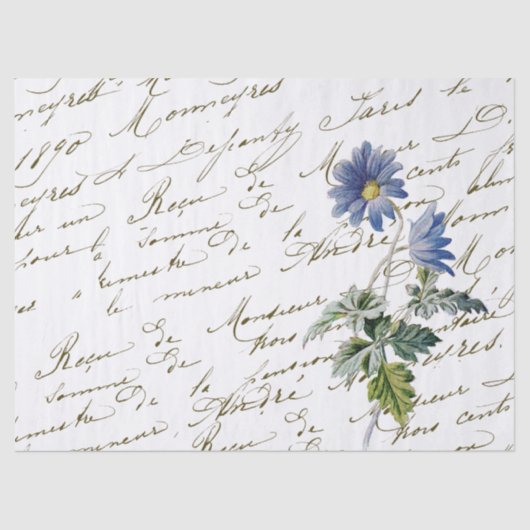Frans Script  Blue Wildflower Tissuepapier (Voorkant)