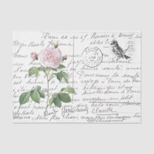 Frans Script Blush Roos Bird Briefkaart Tissuepapier