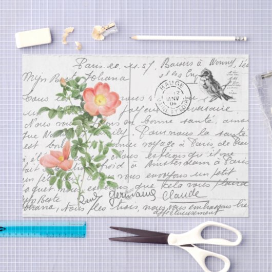 Frans Script Briar Roos Bird Briefkaart Tissuepapier (Craft)
