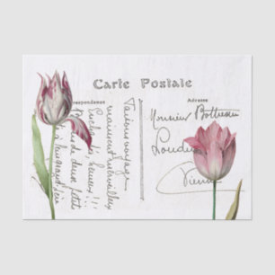 Frans Script Briefkaart Roze Tulp Bloem Decoupage Tissuepapier