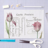 Frans Script Briefkaart Roze Tulp Bloem Decoupage Tissuepapier (Craft)