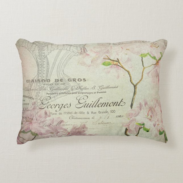  Frans Script Chic Pink Floral Collage Accent Kussen (Voorkant)