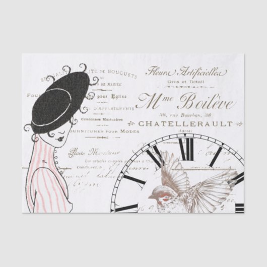 Frans Script  Clock Lady Bird Tissuepapier (Voorkant)