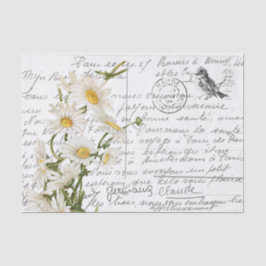 Frans Script  Daisy Flower Bird Briefkaart Tissuepapier
