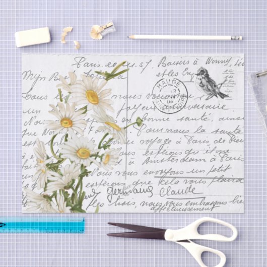 Frans Script Daisy Flower Bird Briefkaart Tissuepapier (Craft)