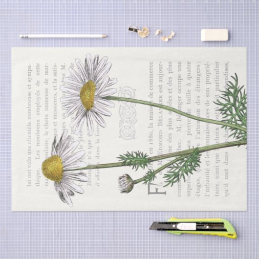 Frans script Daisy Flower Text Decoupage Tissuepapier (Craft)