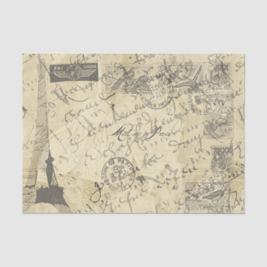 Frans script, Eiffeltoren en Parisian Postage Tissuepapier (Voorkant)