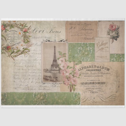  Frans script Ephemera Floral Eiffeltoren Tissuepapier (Voorkant)