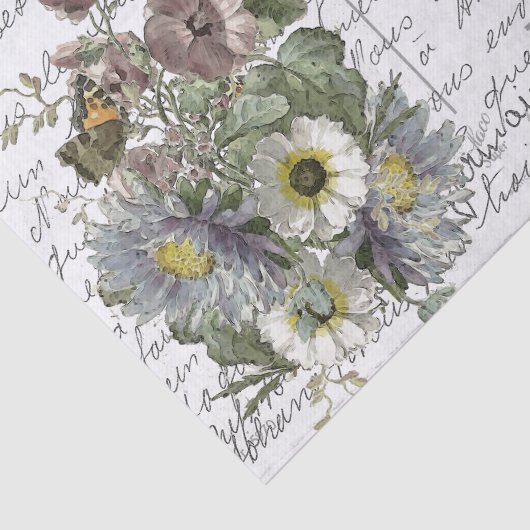 Frans Script Flowers Bird Briefkaart Tissuepapier (Detail)