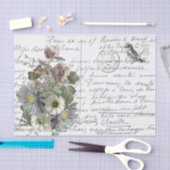 Frans Script Flowers Bird Briefkaart Tissuepapier (Craft)