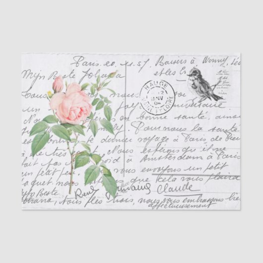 Frans Script  Fragrant Roos Bird Briefkaart Tissuepapier (Voorkant)