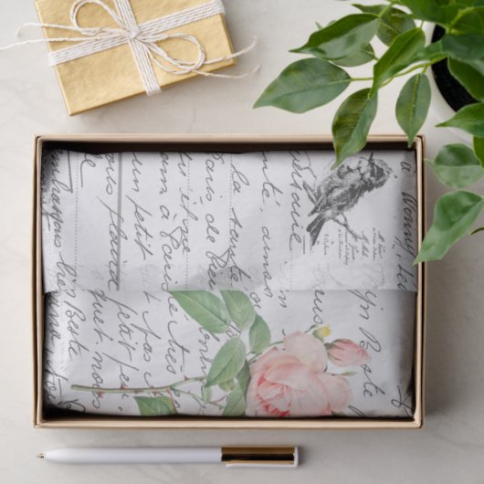 Frans Script  Fragrant Roos Bird Briefkaart Tissuepapier (Geschenk)