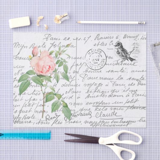 Frans Script  Fragrant Roos Bird Briefkaart Tissuepapier (Craft)