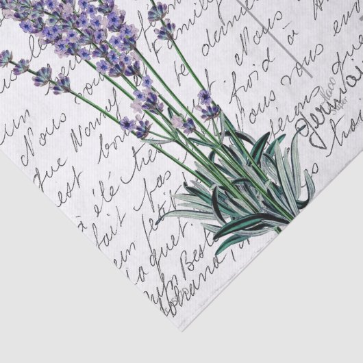 Frans Script Lavendel Vogel Briefkaart Tissuepapier (Detail)