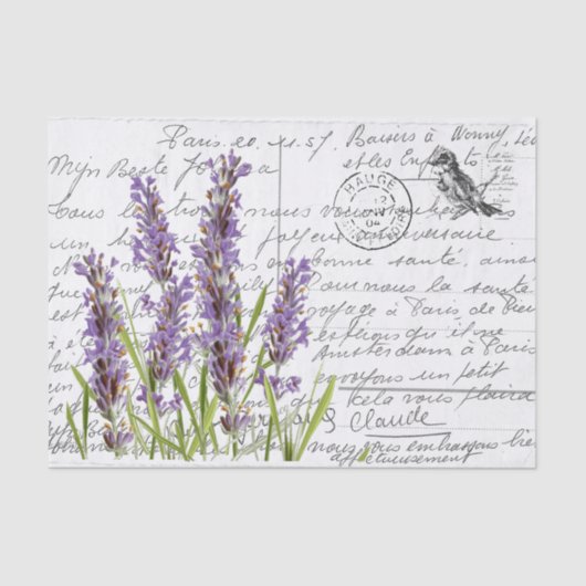 Frans Script  Lavender Bird Briefkaart Tissuepapier (Voorkant)