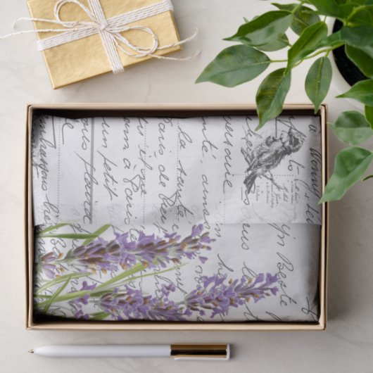 Frans Script Lavender Bird Briefkaart Tissuepapier (Geschenk)