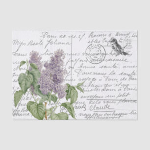 Frans Script  Lila Floral Bird Briefkaart Tissuepapier