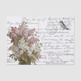 Frans Script  Lila Flowers Bird Briefkaart Tissuepapier