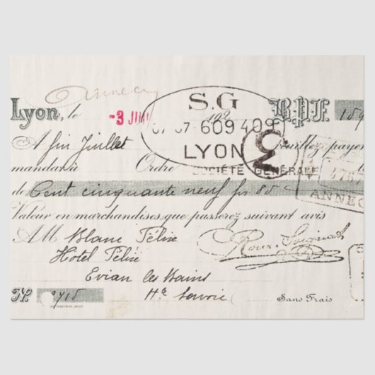 Frans Script Lyon-factuur-decoupage Tissuepapier (Voorkant)