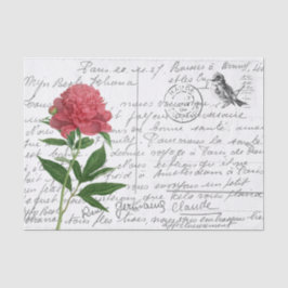 Frans Script  Peony Bird Briefkaart Tissuepapier