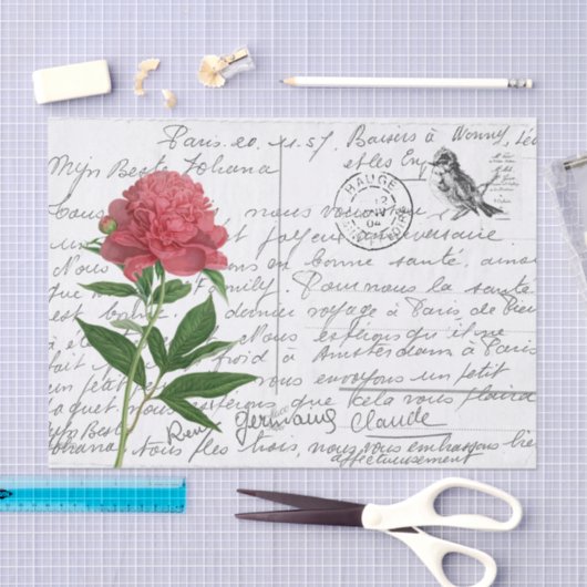 Frans Script  Peony Bird Briefkaart Tissuepapier (Craft)