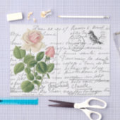 Frans Script  Pink Tea Roos Bird Briefkaart Tissuepapier (Craft)